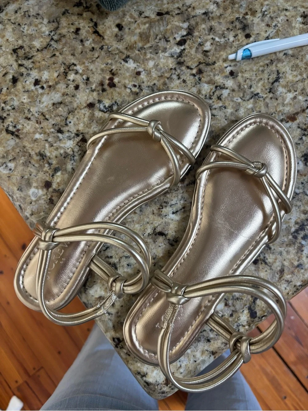 J. Crew Metallic Gold Knotted Ankle-Strap Sandals